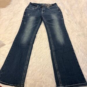 Flamingals dark navy stretchy flared leg jeans size L FG1-np